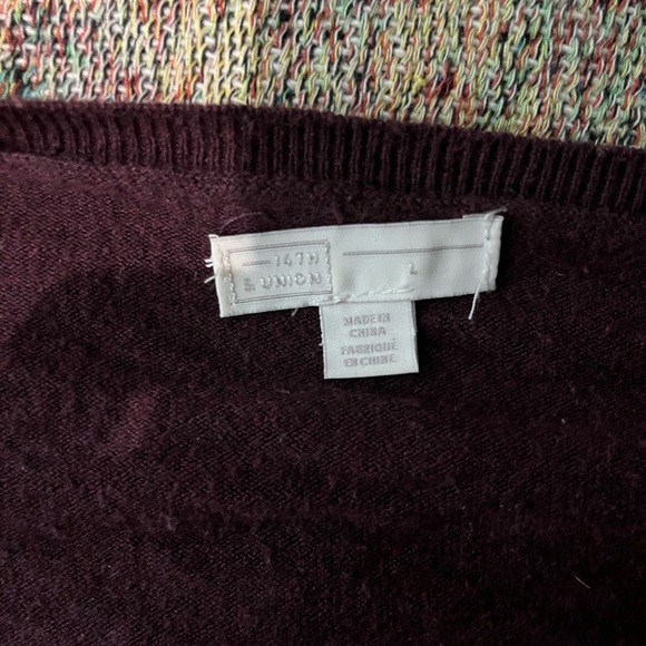 14th & Union Burgundy Long Sleeve Relaxed V-Neck Blouse SZ L Puff Sleeves - Picture 13 of 14